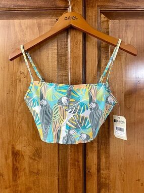 Salt Life Women’s Tropical Parrot Swimsuit Top in Mint, Peach, Yellow & Gray